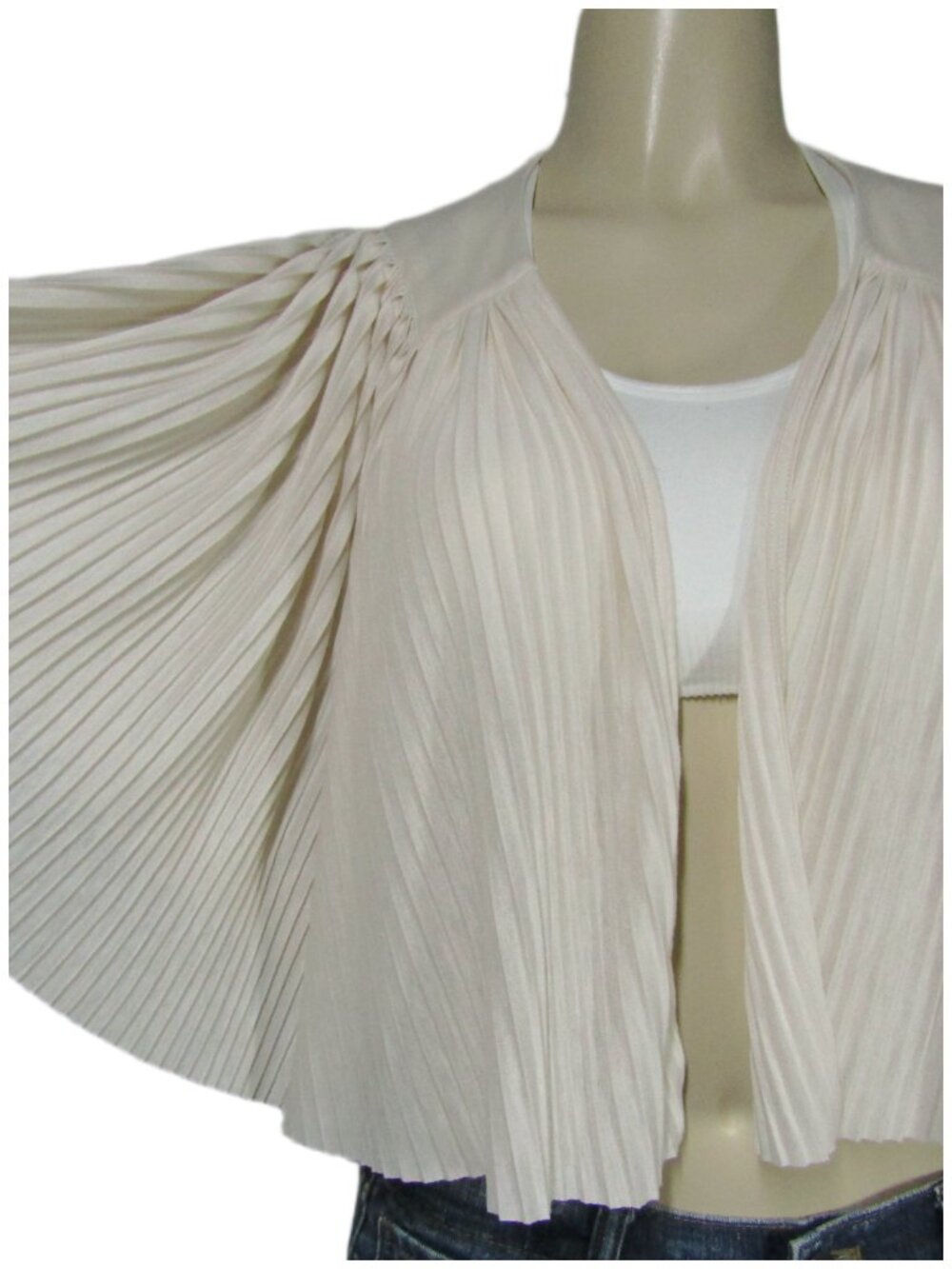 VTG Y2K Flutter Sleeve Pleated  Fairy Cropped Shrug Bolero Blush Pink Romantic L